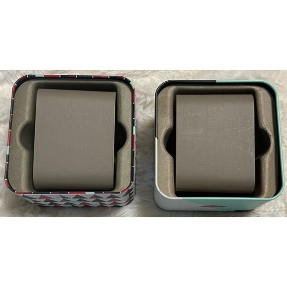 LOT of 2 Christmas Holiday Fossil Watch Holder ONLY Metal Tin Box Cases 2.75" - Picture 11 of 16